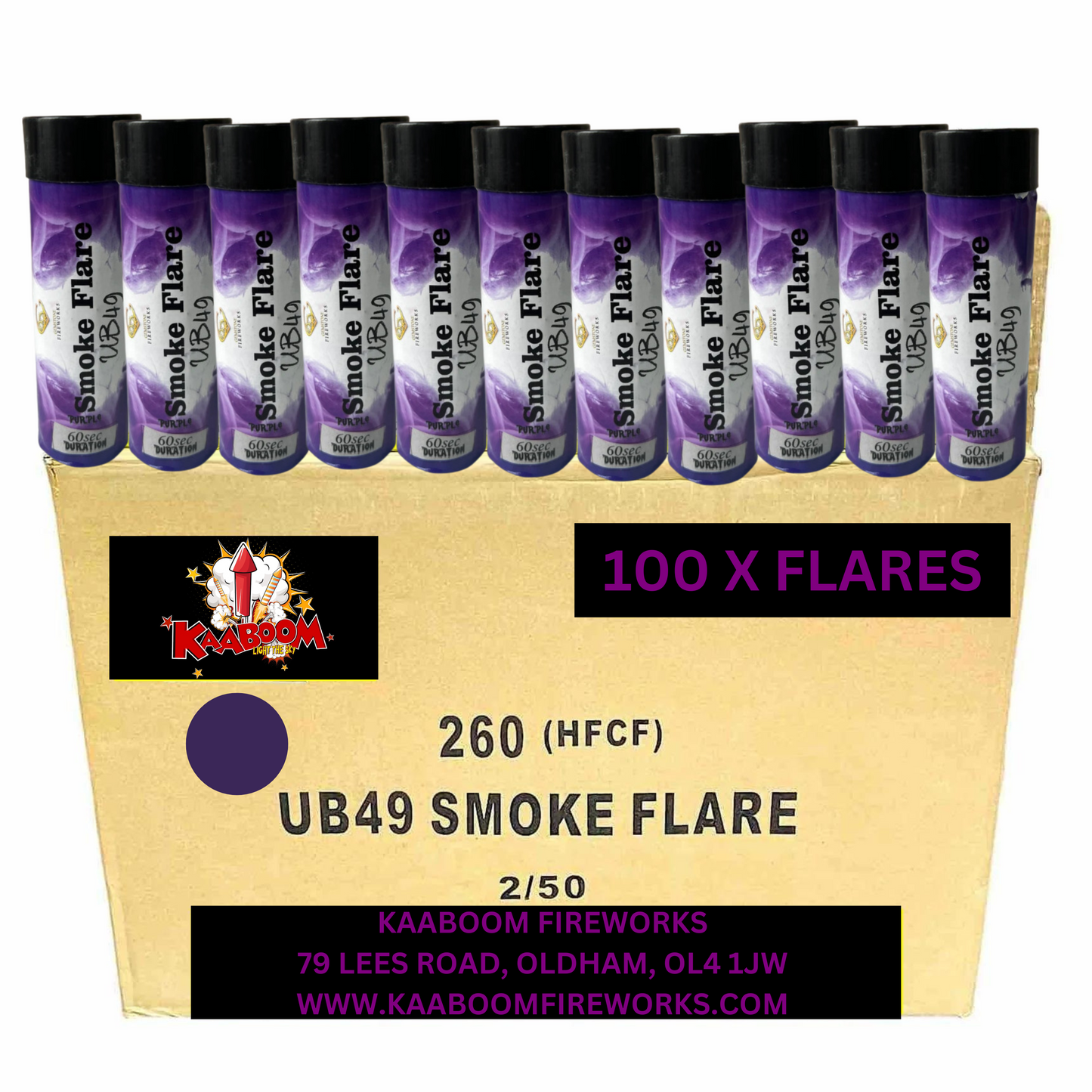 100 x Purple Smoke Grenades (60 seconds) - 100 x £3.00 each - wholesale smoke flares