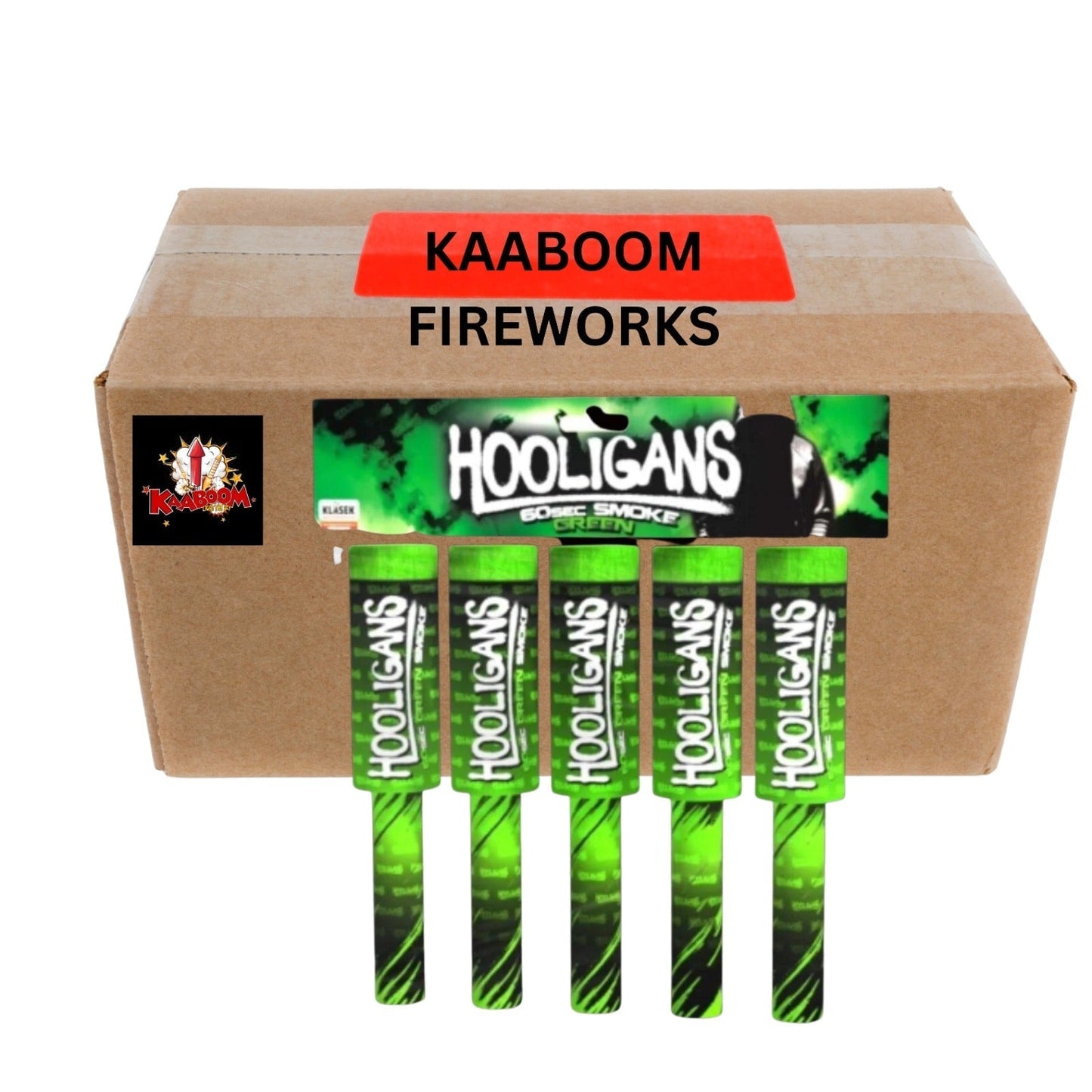 FULL CASE OF (GREEN) HOOLIGAN hand held smoke flare (20 Packs of 5) - IN STORE ONLY - Wholesale Hooligan Smoke Flares