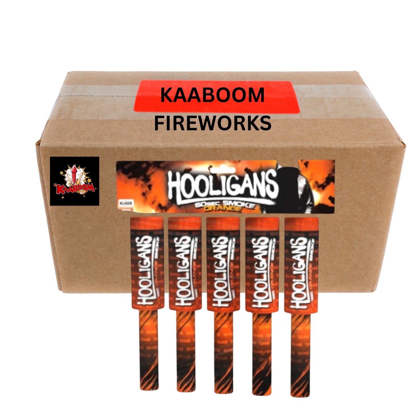 FULL CASE OF (ORANGE) HOOLIGAN hand held smoke flare (20 Packs of 5) - IN STORE ONLY - Wholesale Hooligan Smoke Flares