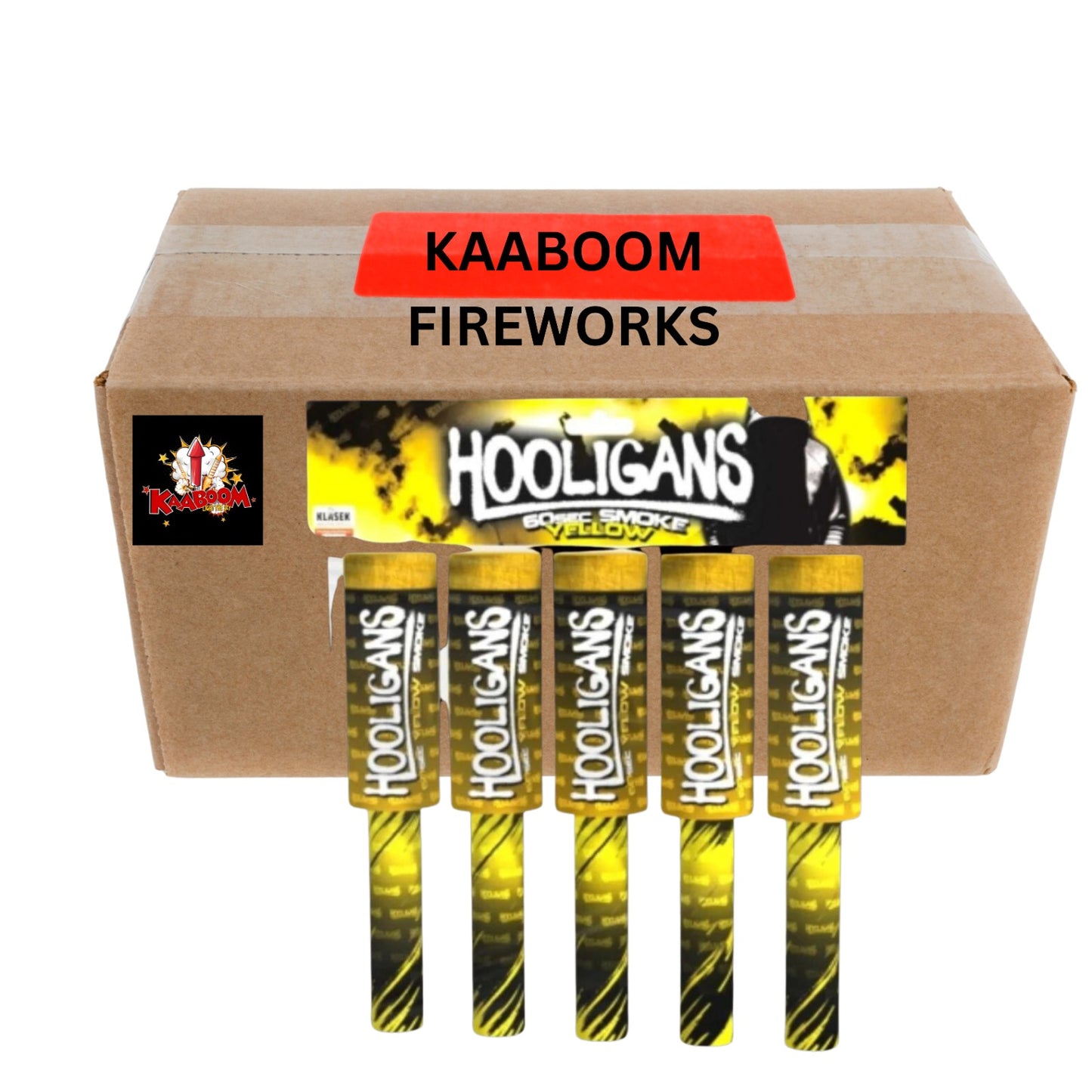 FULL CASE OF (YELLOW) HOOLIGAN hand held smoke flares (20 Packs of 5) - IN STORE ONLY Wholesale smoke flares