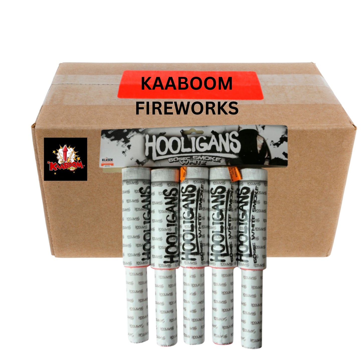 FULL CASE OF (WHITE) HOOLIGAN hand held smoke flare (20 Packs of 5) - IN STORE ONLY - Wholesale Hooligan Smoke Flares